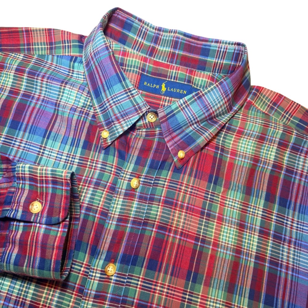 Ralph Lauren Mens 2XLT Plaid Button Down Shirt Multicolor Cotton Long Sleeve